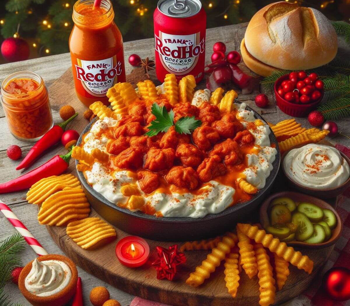 the Quick and Easy Franks Red Hot Buffalo Chicken Dip for Christmas